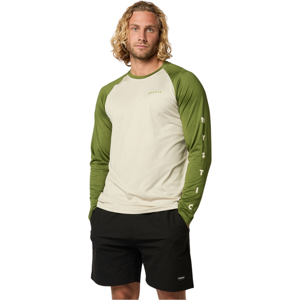 2025 Mystic Mens Bolt Long Sleeve Quickdry Rash Vest 35001.240157 - Moss